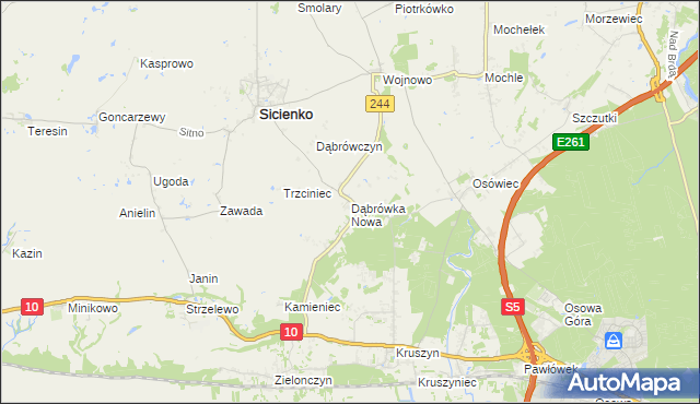 mapa Dąbrówka Nowa gmina Sicienko, Dąbrówka Nowa gmina Sicienko na mapie Targeo