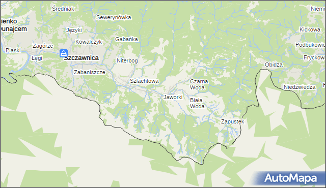 mapa Jaworki gmina Szczawnica, Jaworki gmina Szczawnica na mapie Targeo