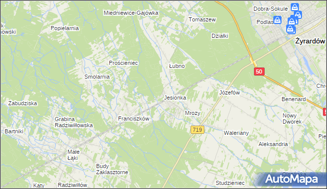 mapa Jesionka gmina Wiskitki, Jesionka gmina Wiskitki na mapie Targeo
