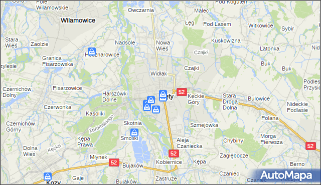 mapa Kęty, Kęty na mapie Targeo