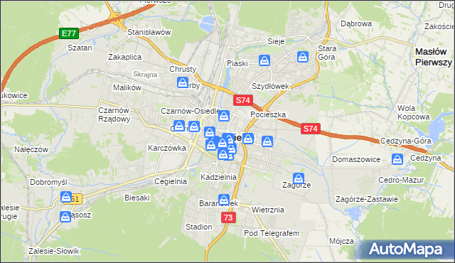 mapa Kielc, Kielce na mapie Targeo