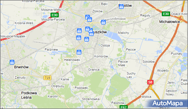 mapa Komorów gmina Michałowice, Komorów gmina Michałowice na mapie Targeo