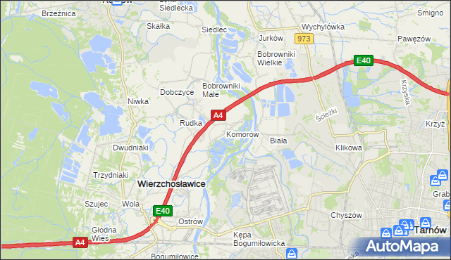 mapa Komorów gmina Wierzchosławice, Komorów gmina Wierzchosławice na mapie Targeo