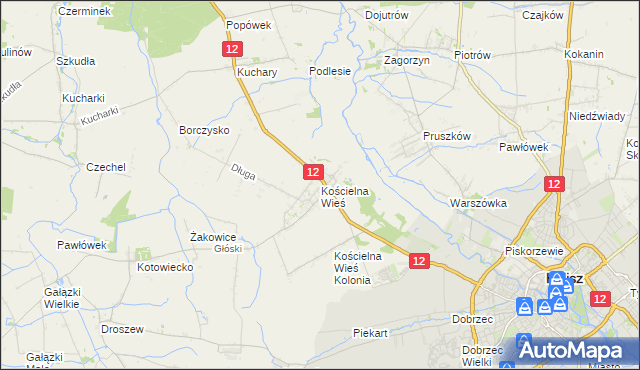 mapa Kościelna Wieś gmina Gołuchów, Kościelna Wieś gmina Gołuchów na mapie Targeo