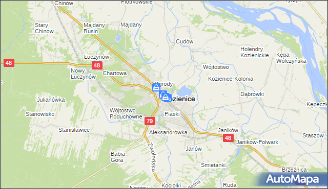 mapa Kozienice, Kozienice na mapie Targeo