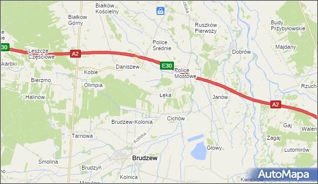 mapa Łęka gmina Kościelec, Łęka gmina Kościelec na mapie Targeo