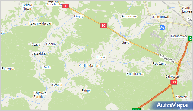 mapa Lipniki gmina Ostrów Mazowiecka, Lipniki gmina Ostrów Mazowiecka na mapie Targeo