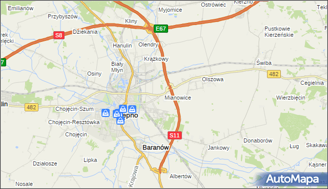 mapa Mianowice gmina Kępno, Mianowice gmina Kępno na mapie Targeo