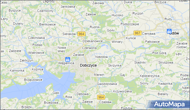 mapa Niezdów gmina Dobczyce, Niezdów gmina Dobczyce na mapie Targeo