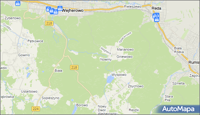 mapa Nowiny gmina Wejherowo, Nowiny gmina Wejherowo na mapie Targeo