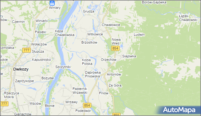 mapa Orzechów gmina Radomyśl nad Sanem, Orzechów gmina Radomyśl nad Sanem na mapie Targeo