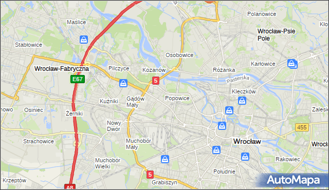 mapa Popowice gmina Wrocław, Popowice gmina Wrocław na mapie Targeo
