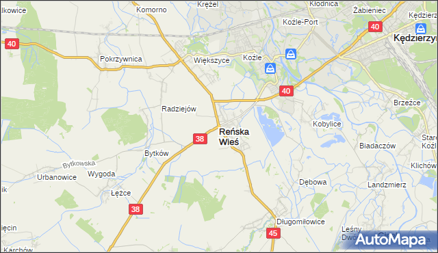 mapa Reńska Wieś powiat kędzierzyńsko-kozielski, Reńska Wieś powiat kędzierzyńsko-kozielski na mapie Targeo