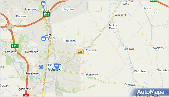 mapa Rokitnica gmina Pruszcz Gdański, Rokitnica gmina Pruszcz Gdański na mapie Targeo