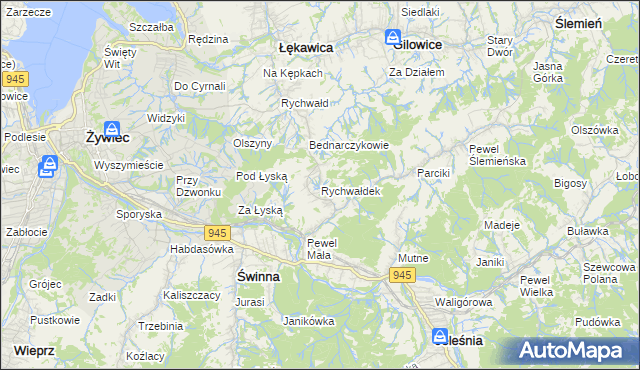 mapa Rychwałdek, Rychwałdek na mapie Targeo
