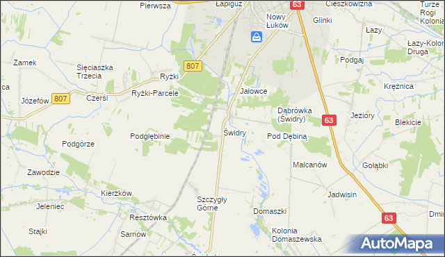 mapa Świdry gmina Łuków, Świdry gmina Łuków na mapie Targeo