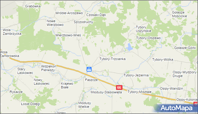 mapa Tybory-Trzcianka, Tybory-Trzcianka na mapie Targeo