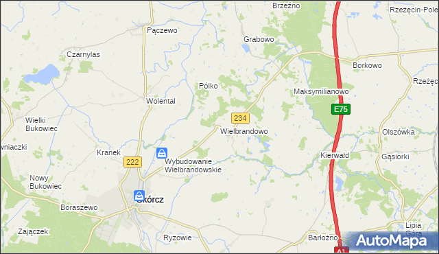 mapa Wielbrandowo, Wielbrandowo na mapie Targeo