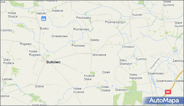 mapa Worowice gmina Bulkowo, Worowice gmina Bulkowo na mapie Targeo