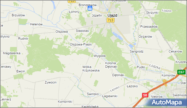 mapa Wygoda gmina Ujazd, Wygoda gmina Ujazd na mapie Targeo