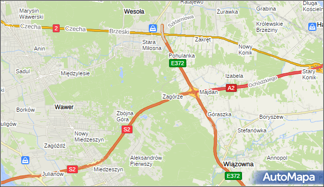 mapa Zagórze gmina Wiązowna, Zagórze gmina Wiązowna na mapie Targeo
