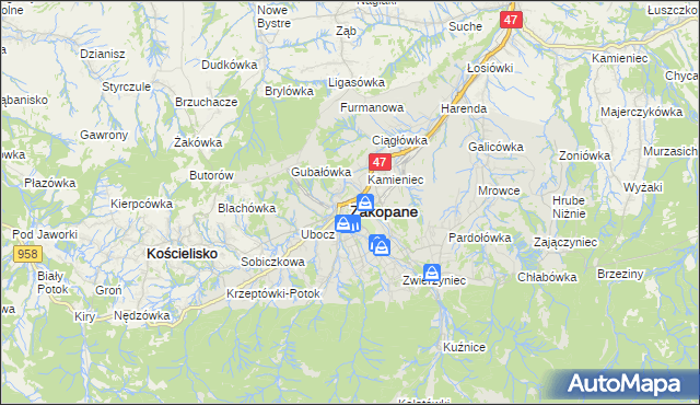 mapa Zakopanego, Zakopane na mapie Targeo