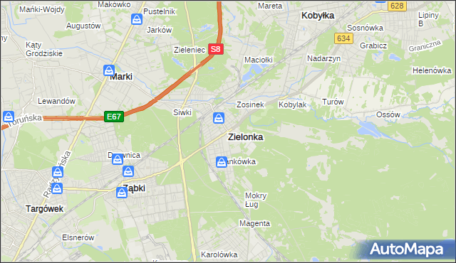 mapa Zielonka powiat wołomiński, Zielonka powiat wołomiński na mapie Targeo