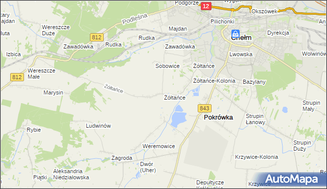 mapa Żółtańce, Żółtańce na mapie Targeo