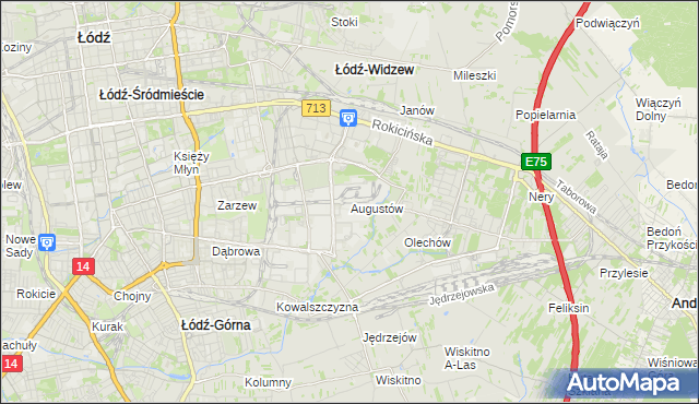 mapa Augustów gmina Łódź, Augustów gmina Łódź na mapie Targeo