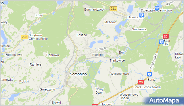 mapa Kiełpino gmina Kartuzy, Kiełpino gmina Kartuzy na mapie Targeo