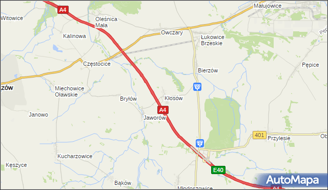 mapa Kłosów gmina Wiązów, Kłosów gmina Wiązów na mapie Targeo