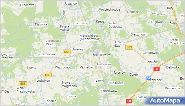 mapa Bronisławów gmina Prażmów, Bronisławów gmina Prażmów na mapie Targeo