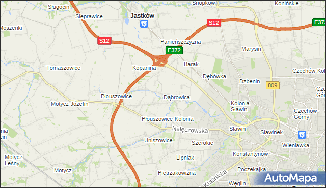 mapa Dąbrowica gmina Jastków, Dąbrowica gmina Jastków na mapie Targeo