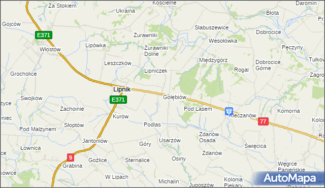 mapa Gołębiów gmina Lipnik, Gołębiów gmina Lipnik na mapie Targeo