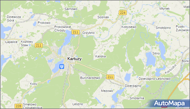 mapa Kaliska gmina Kartuzy, Kaliska gmina Kartuzy na mapie Targeo