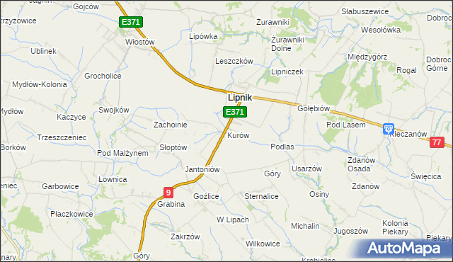 mapa Kurów gmina Lipnik, Kurów gmina Lipnik na mapie Targeo