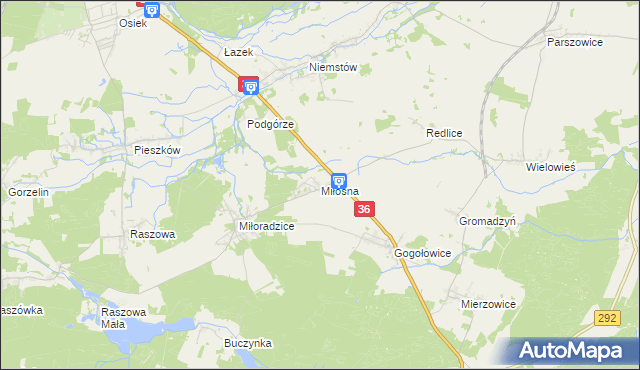 mapa Miłosna gmina Lubin, Miłosna gmina Lubin na mapie Targeo