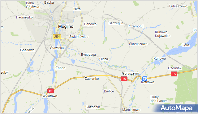 mapa Olsza gmina Mogilno, Olsza gmina Mogilno na mapie Targeo