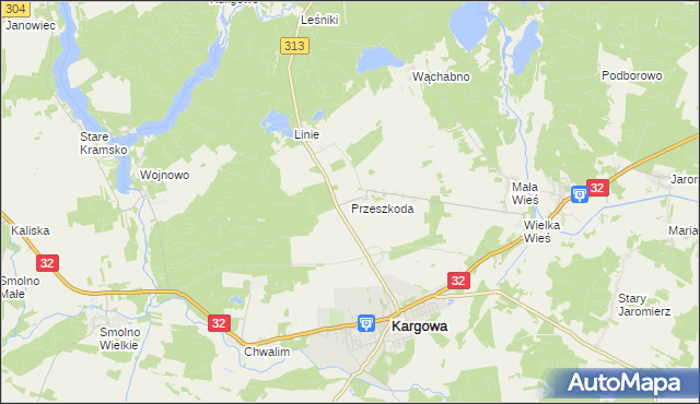 mapa Przeszkoda gmina Kargowa, Przeszkoda gmina Kargowa na mapie Targeo