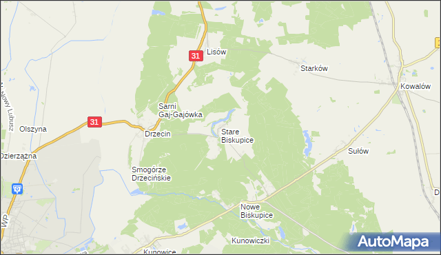 mapa Stare Biskupice gmina Słubice, Stare Biskupice gmina Słubice na mapie Targeo
