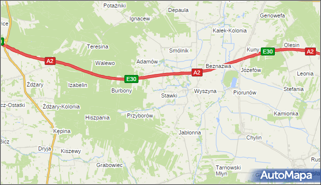 mapa Stawki gmina Władysławów, Stawki gmina Władysławów na mapie Targeo