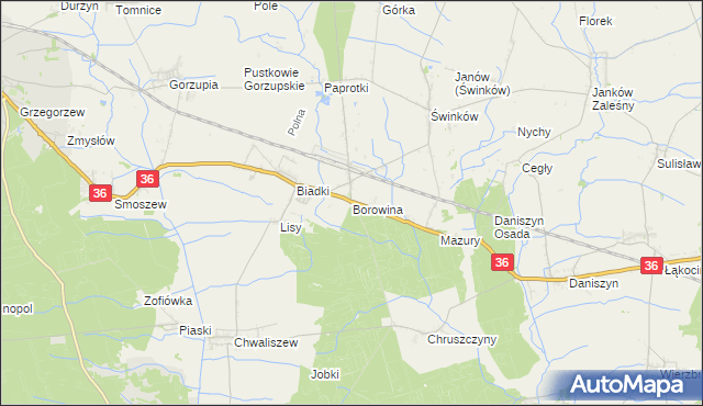 mapa Borowina gmina Ostrów Wielkopolski, Borowina gmina Ostrów Wielkopolski na mapie Targeo