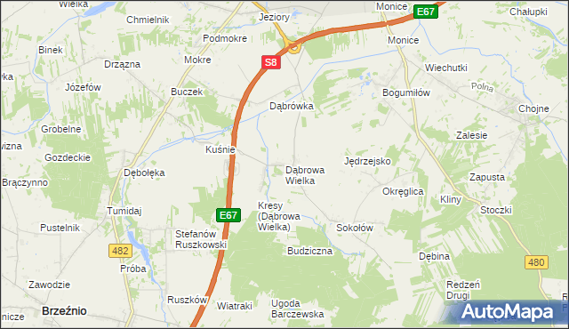 mapa Dąbrowa Wielka gmina Sieradz, Dąbrowa Wielka gmina Sieradz na mapie Targeo