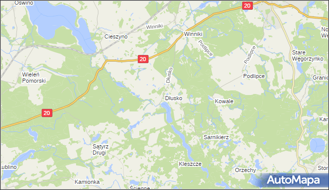 mapa Dłusko gmina Węgorzyno, Dłusko gmina Węgorzyno na mapie Targeo