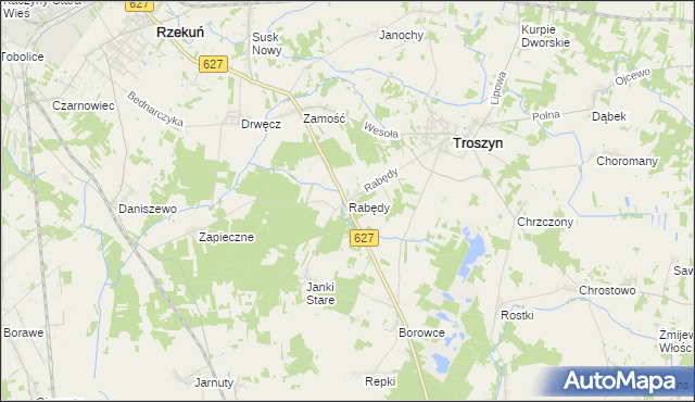 mapa Rabędy gmina Troszyn, Rabędy gmina Troszyn na mapie Targeo
