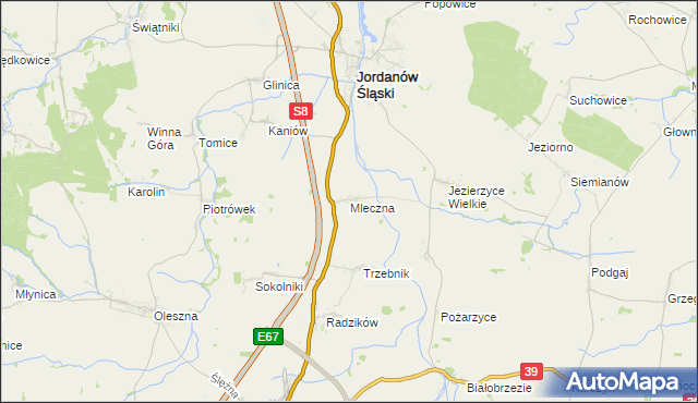 mapa Mleczna, Mleczna na mapie Targeo