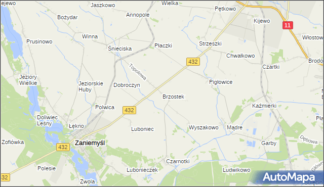 mapa Brzostek gmina Zaniemyśl, Brzostek gmina Zaniemyśl na mapie Targeo