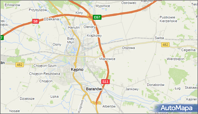 mapa Mianowice gmina Kępno, Mianowice gmina Kępno na mapie Targeo