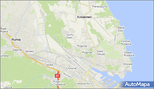 mapa Pogórze gmina Kosakowo, Pogórze gmina Kosakowo na mapie Targeo