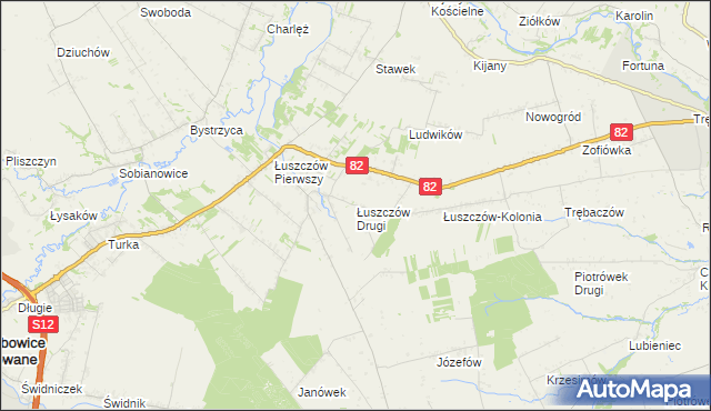 mapa Łuszczów Drugi, Łuszczów Drugi na mapie Targeo